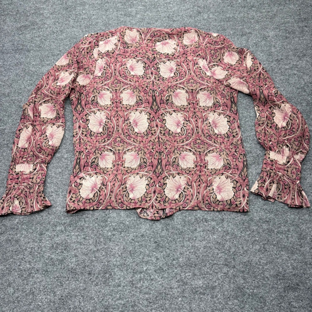 Morris & Co x PAIGE Silk Floral Ruffle Blouse Mauve Art Nouveau Top Medium - Picture 8 of 8